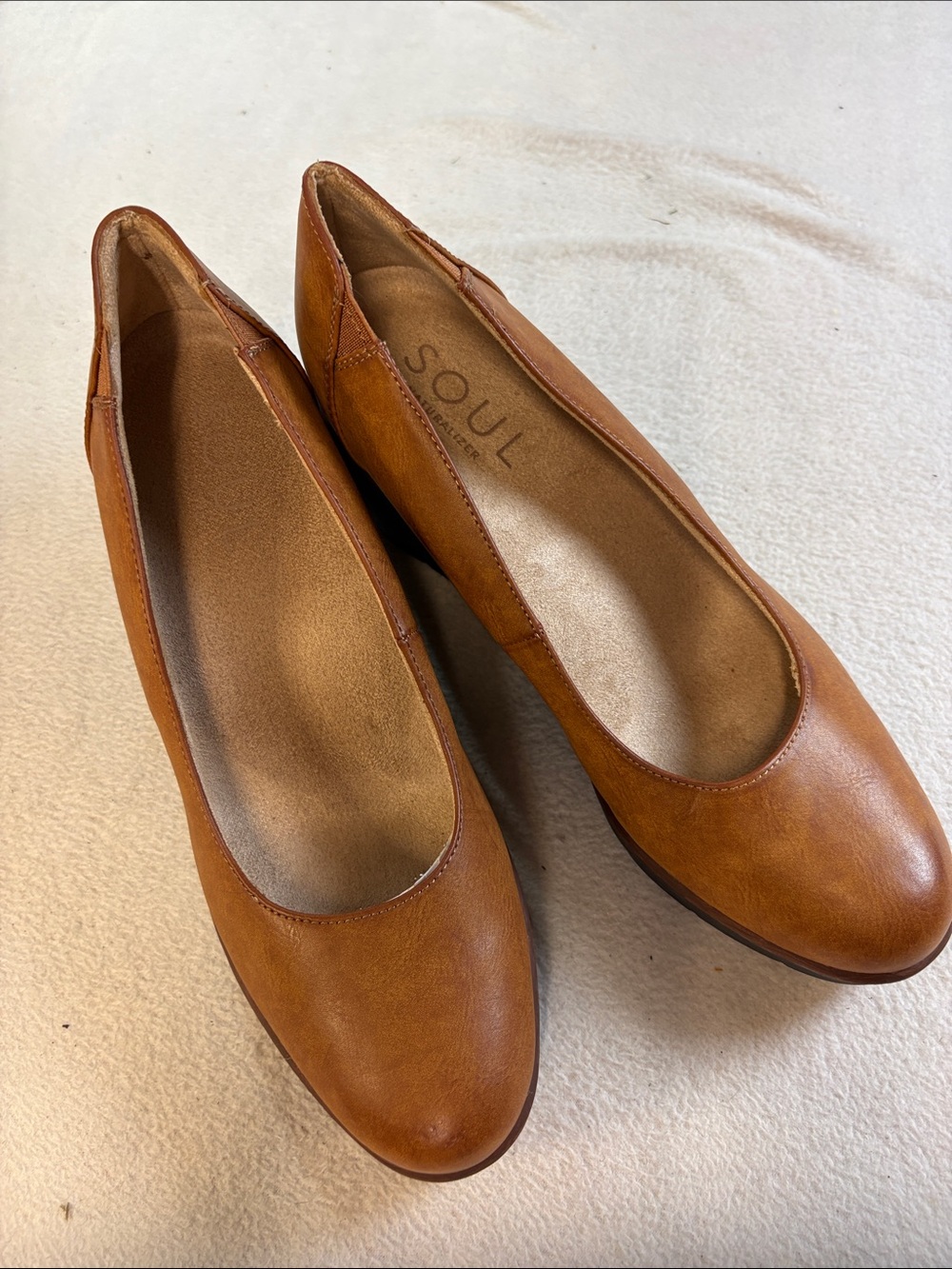 SOUL Naturalizer Women's Cognac Leather Slip-On Ballet Flats